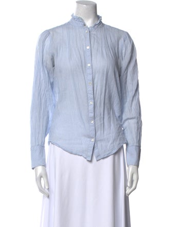 BA&SH Striped Mock Neck Button-Up Top