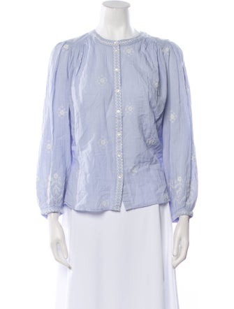 BA&SH Crew Neck Three-Quarter Sleeve Button-Up Top