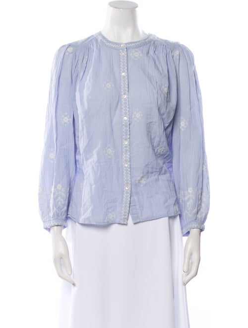 BA&SH Crew Neck Three-Quarter Sleeve Button-Up Top