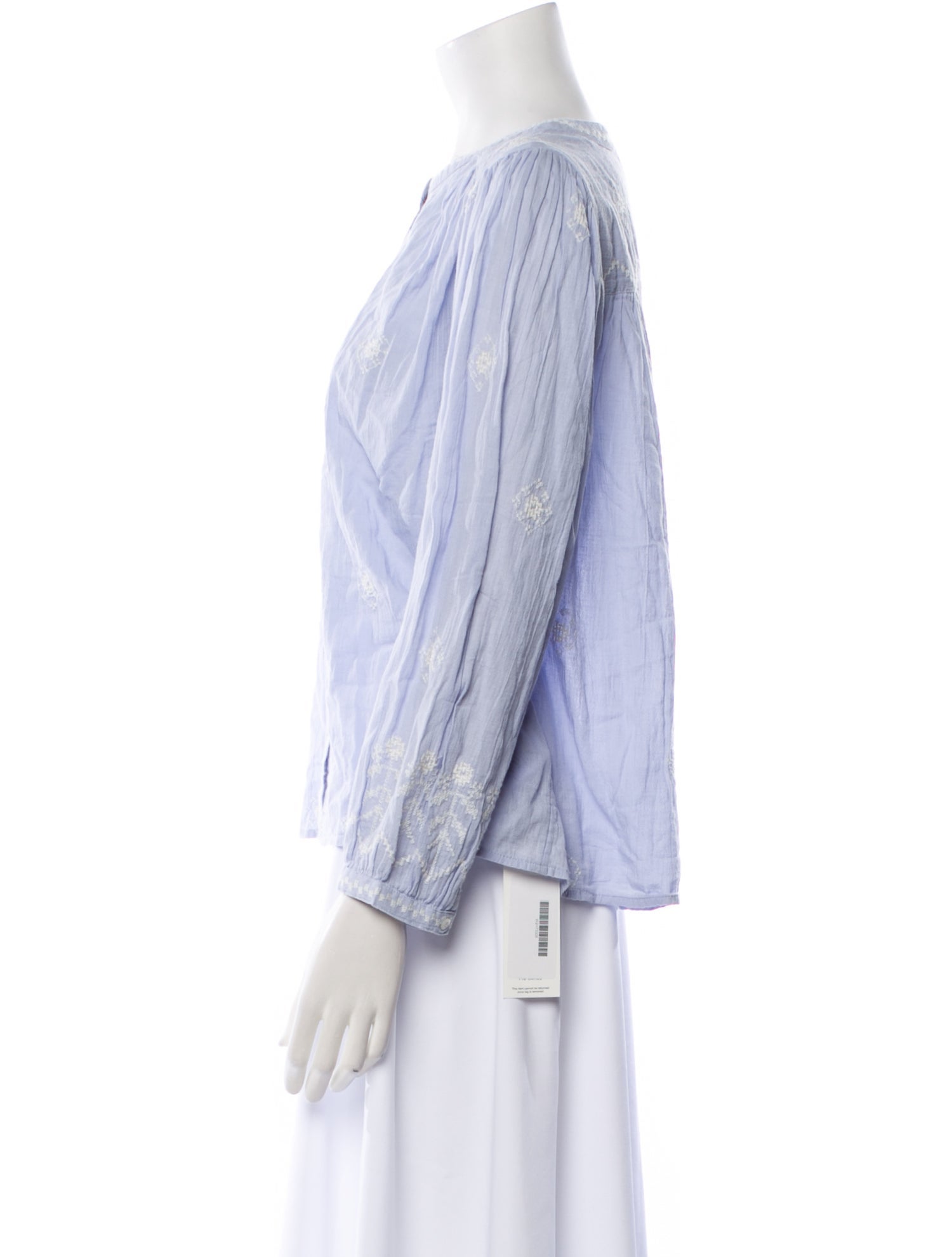 BA&SH Crew Neck Three-Quarter Sleeve Button-Up Top