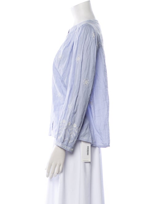 BA&SH Crew Neck Three-Quarter Sleeve Button-Up Top