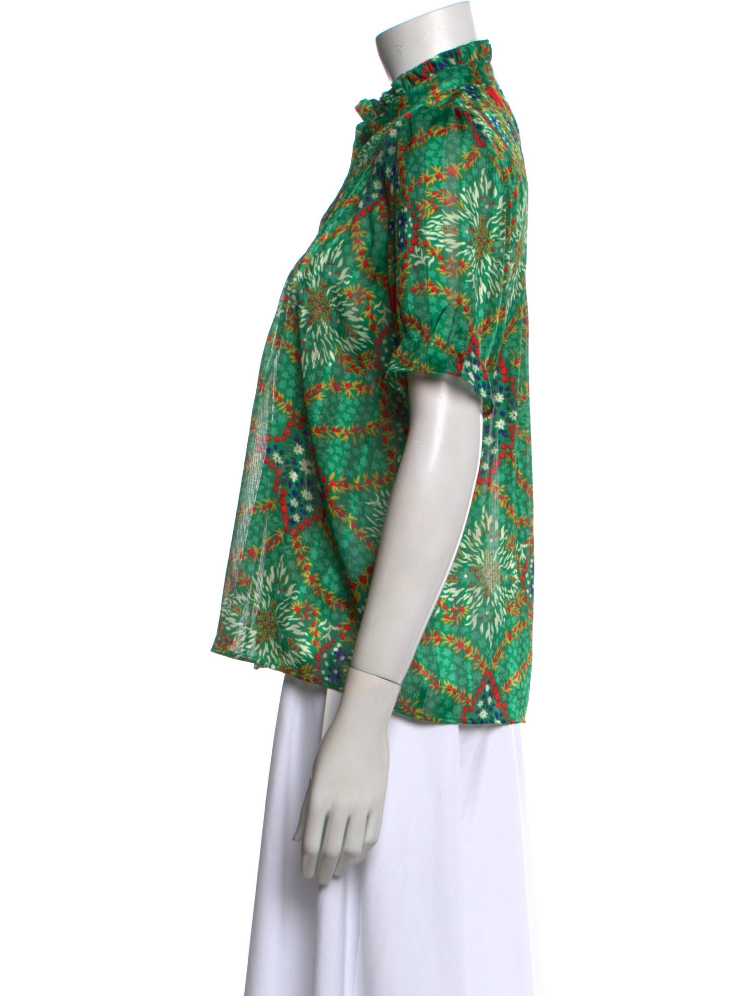 BA&SH Floral Print Mock Neck Button-Up Top