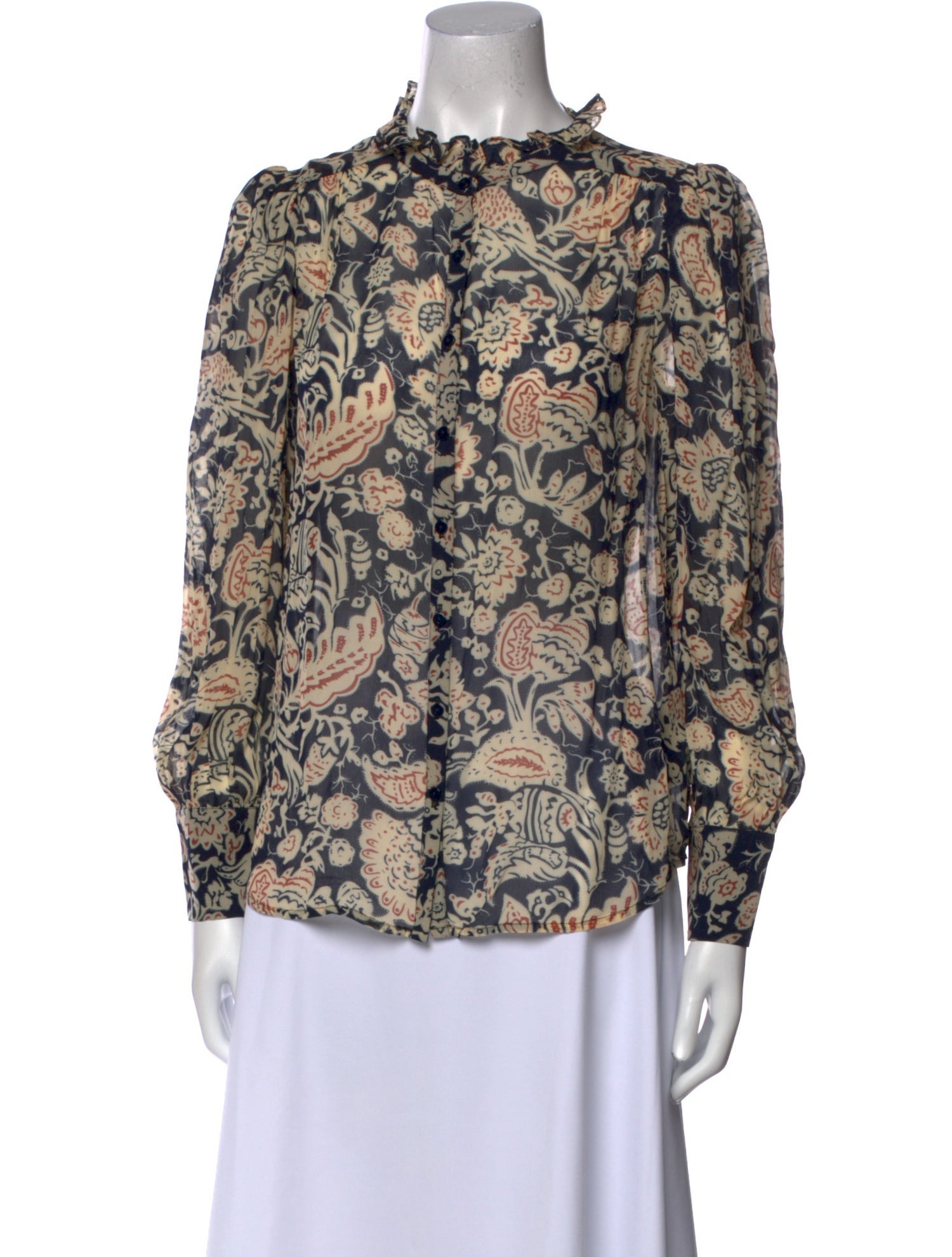 BA&SH Floral Print Mock Neck Blouse