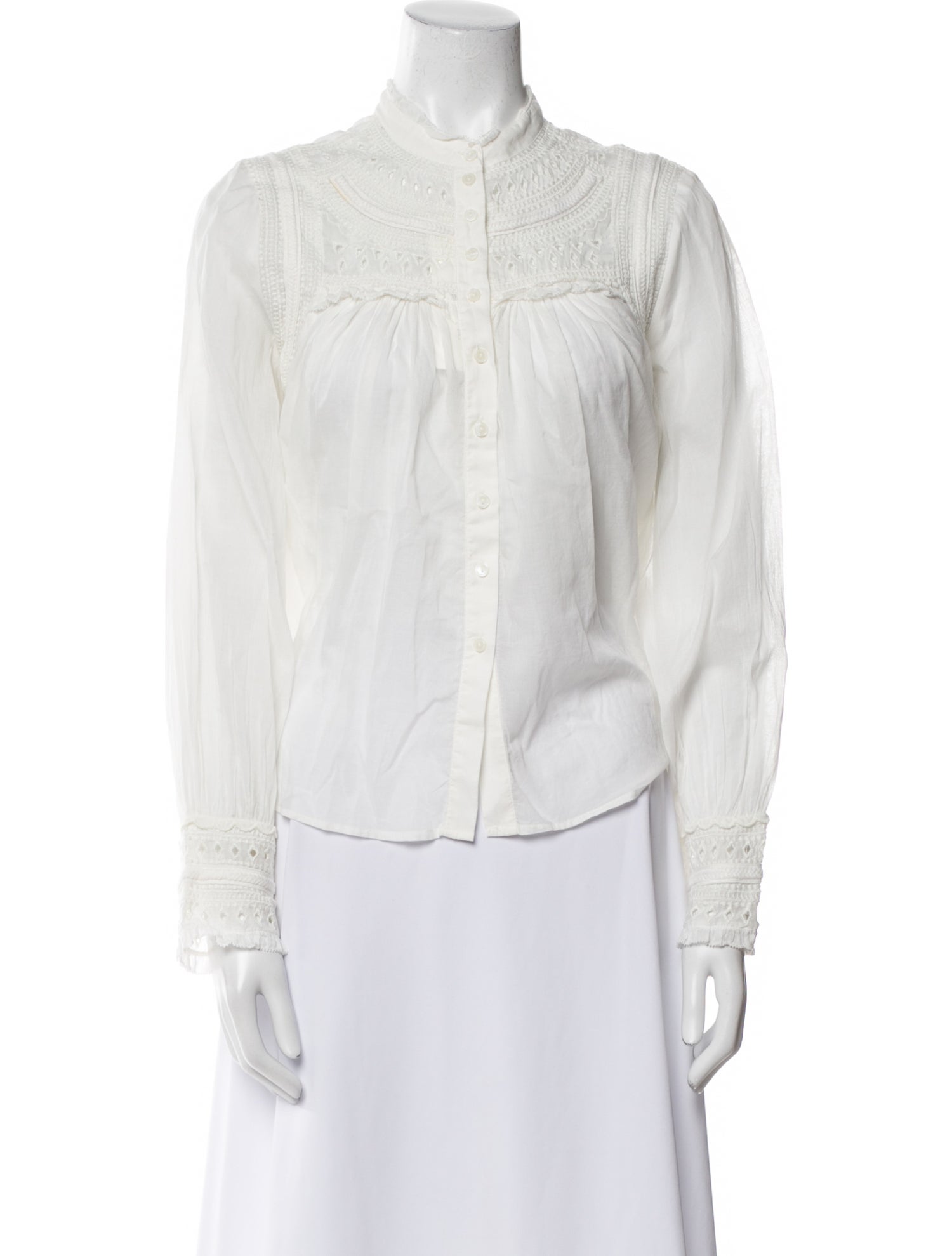 BA&SH Mock Neck Long Sleeve Button-Up Top