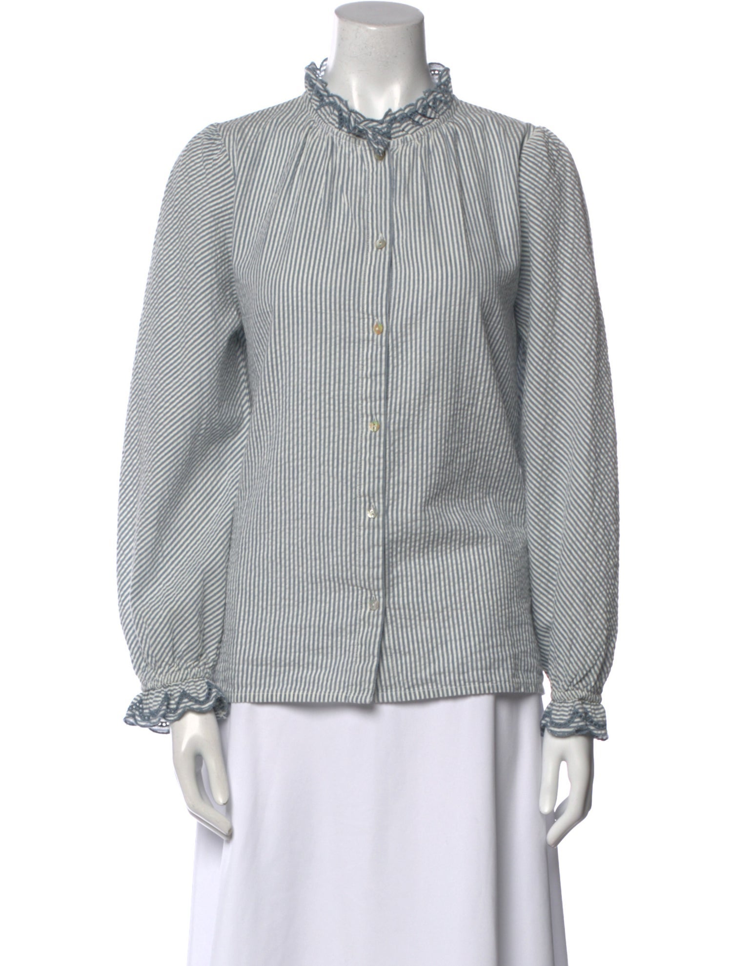 BA&SH Striped Mock Neck Button-Up Top