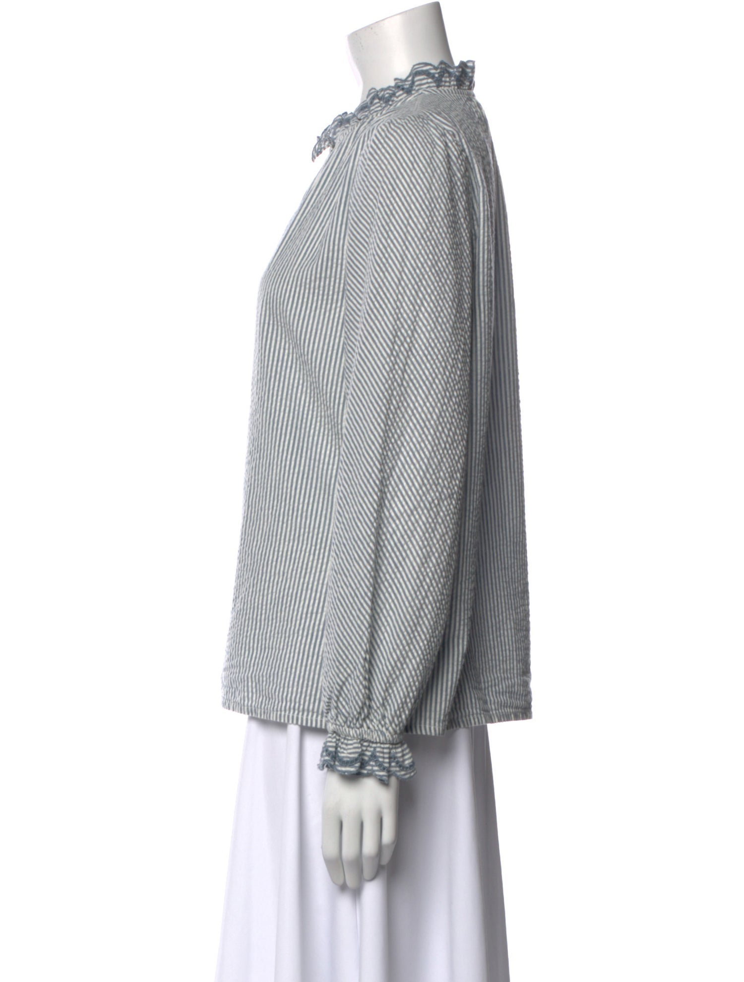 BA&SH Striped Mock Neck Button-Up Top