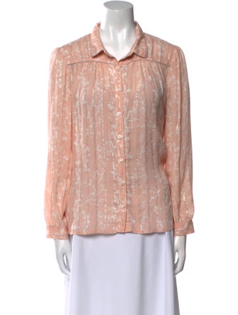 BA&SH Printed Long Sleeve Button-Up Top