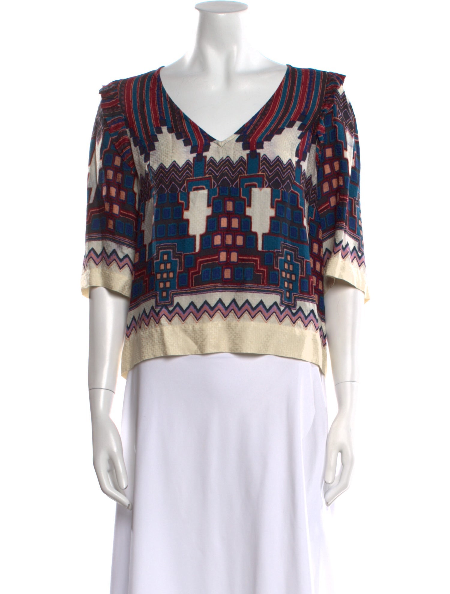 BA&SH Printed V-Neck Crop Top