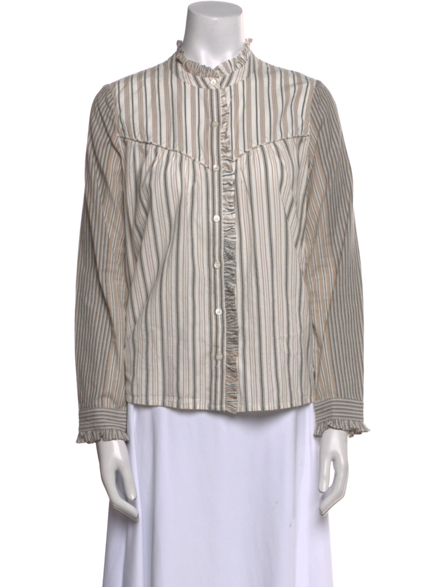 BA&SH Striped Mock Neck Button-Up Top
