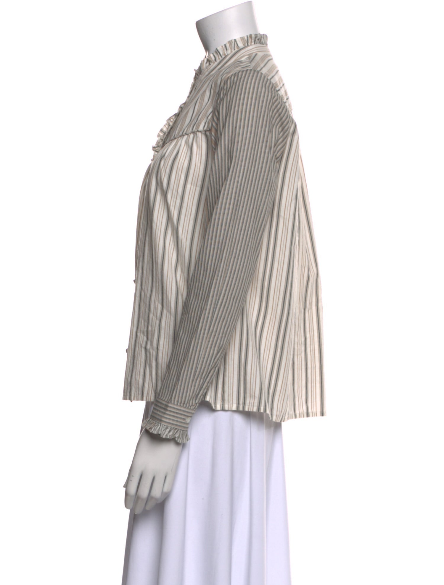 BA&SH Striped Mock Neck Button-Up Top