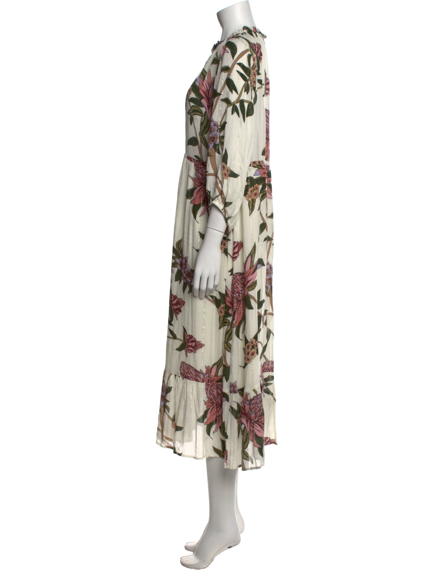 BA&SH Floral Print Midi Length Dress