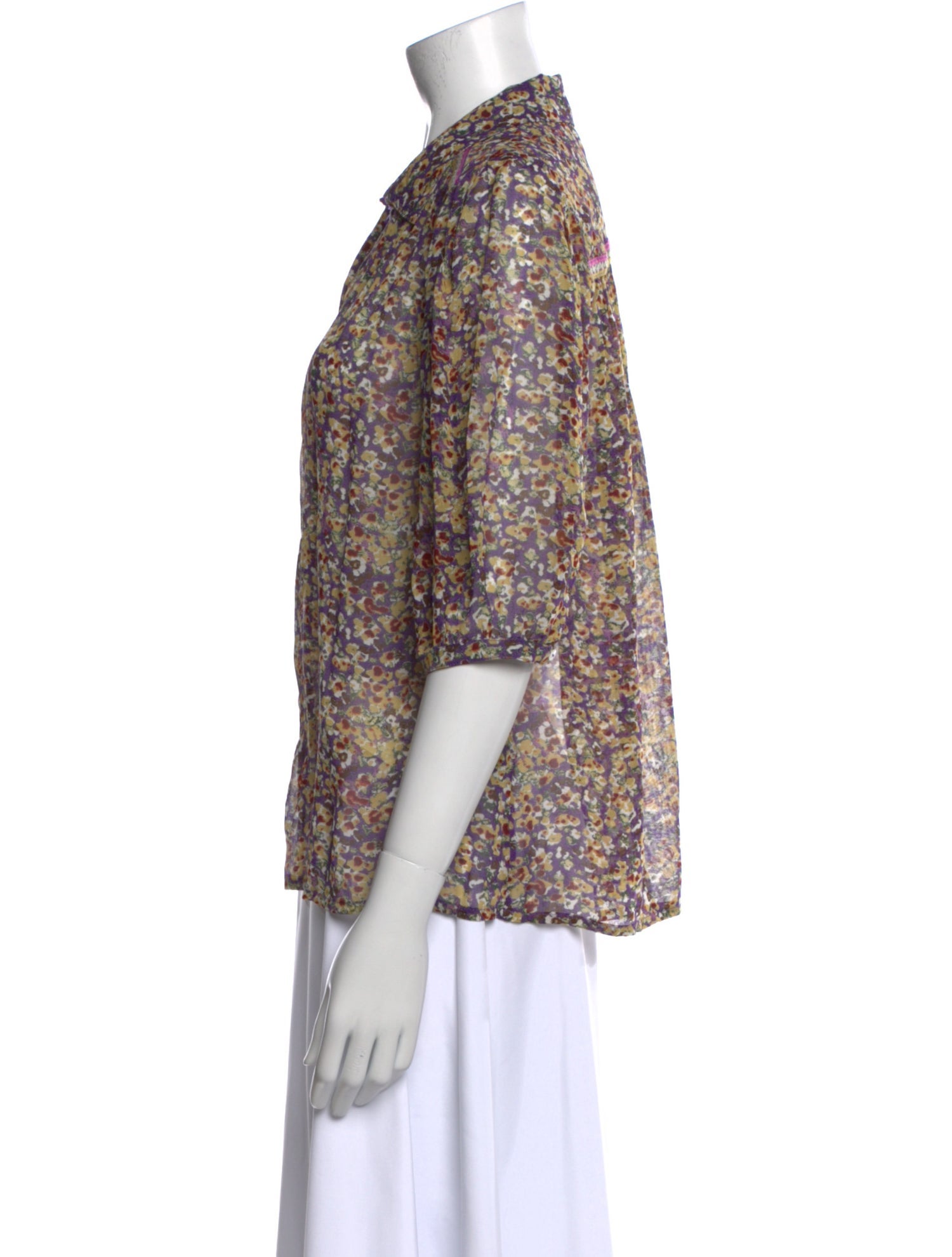 BA&SH Printed Three-Quarter Sleeve Button-Up Top