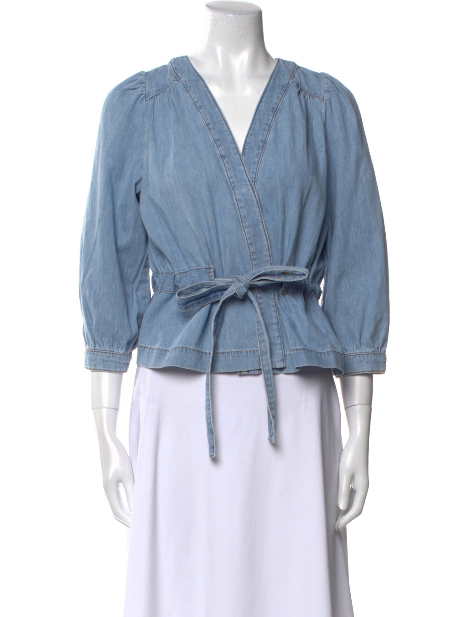 BA&SH V-Neck Three-Quarter Sleeve Crop Top