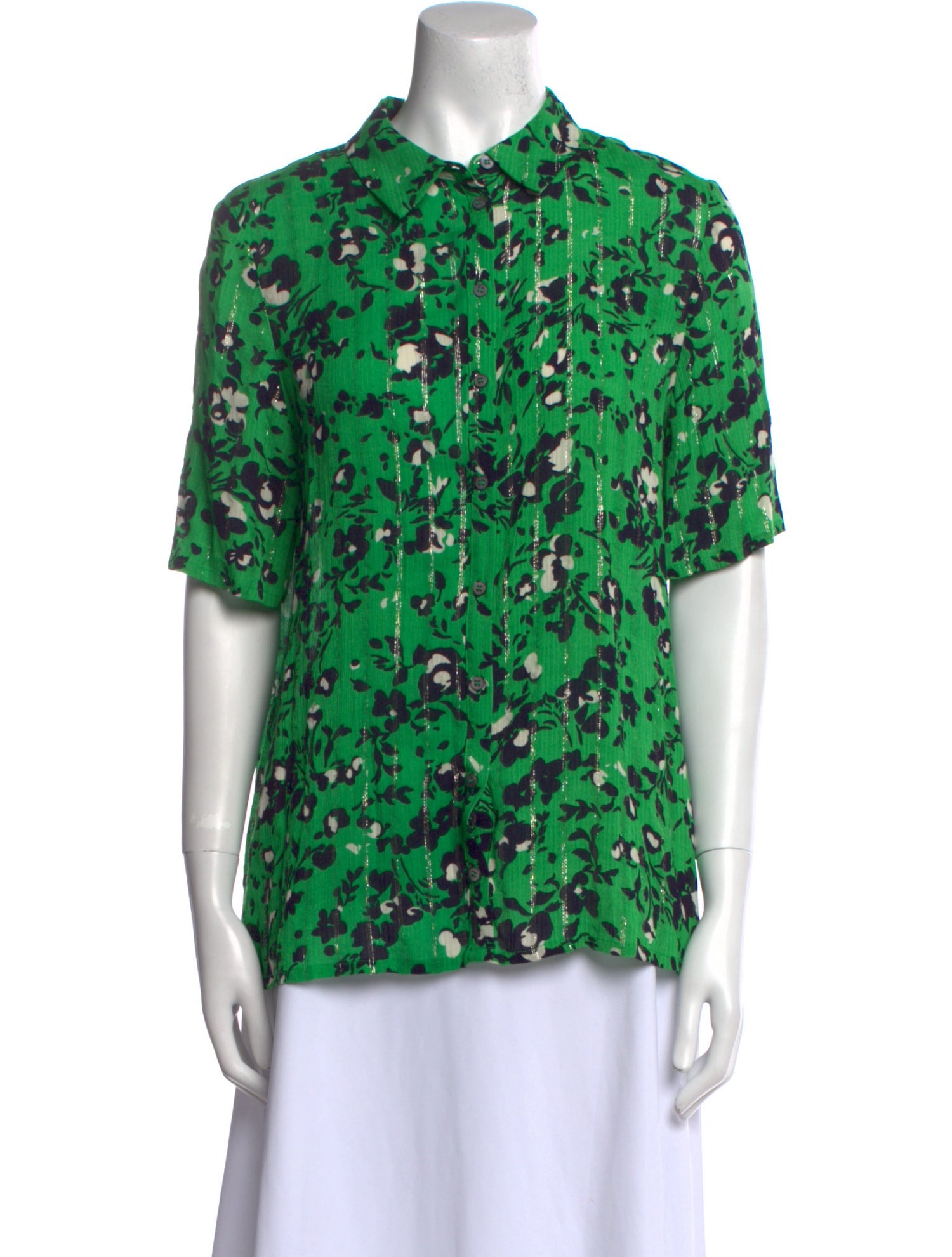 BA&SH Floral Print Short Sleeve Button-Up Top