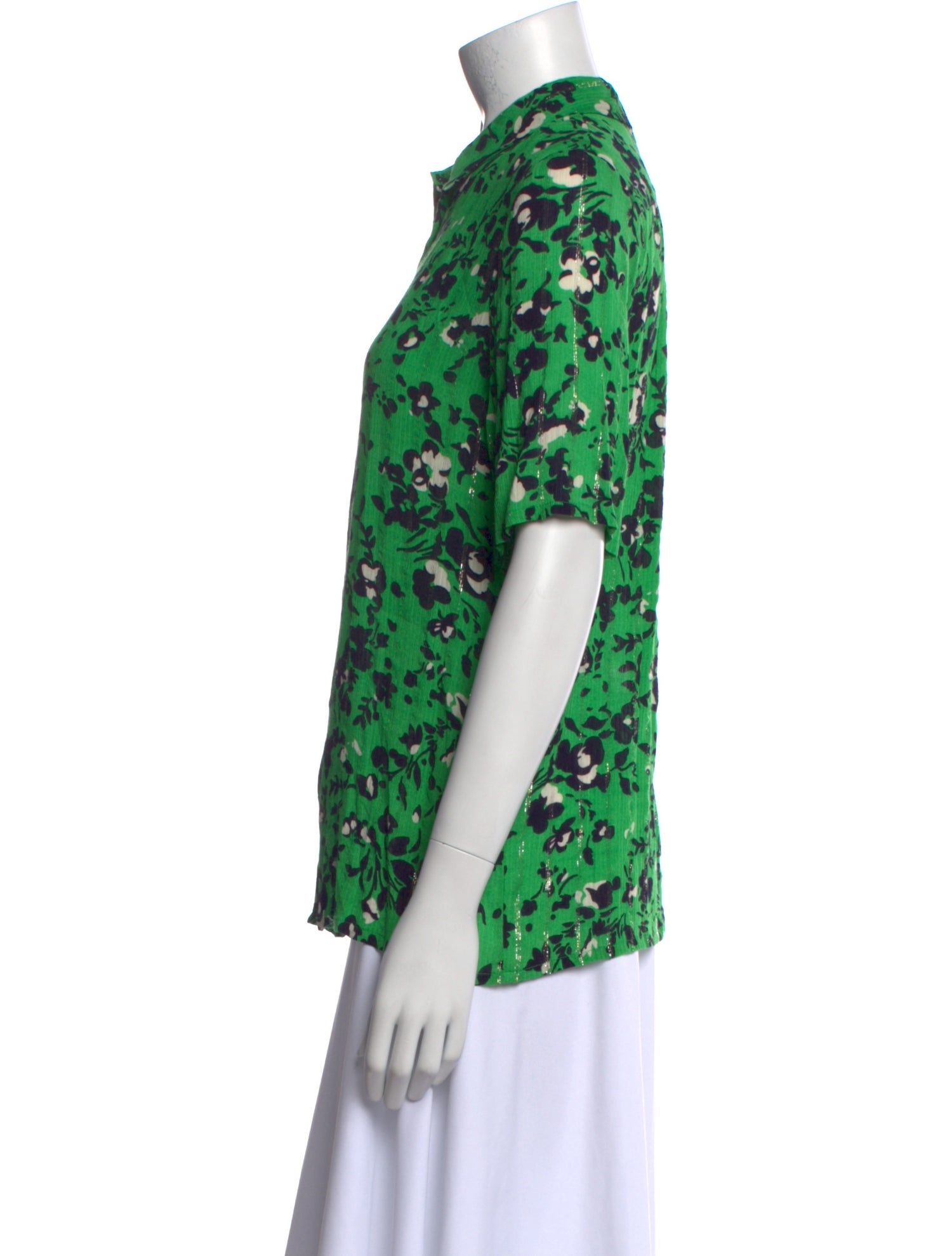 BA&SH Floral Print Short Sleeve Button-Up Top