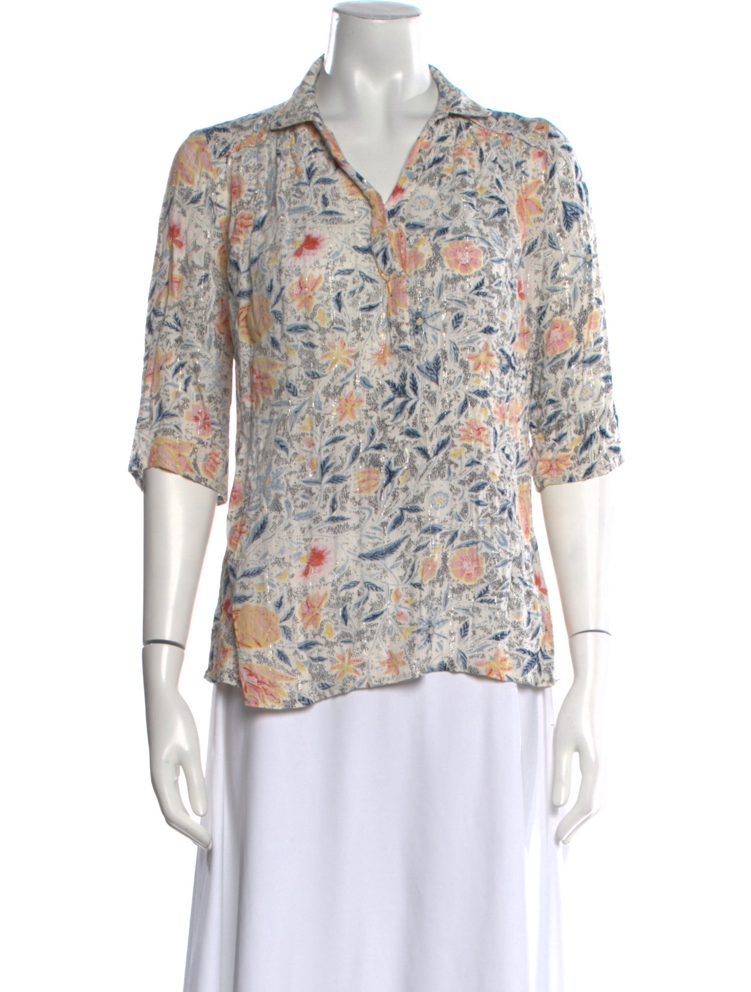 BA&SH Floral Print Three-Quarter Sleeve Blouse