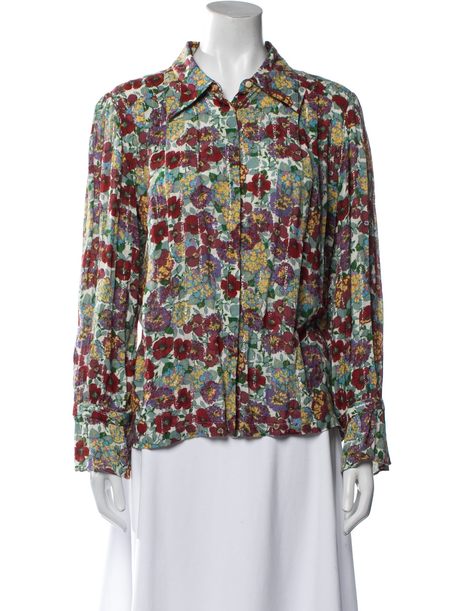 BA&SH Floral Print Long Sleeve Button-Up Top