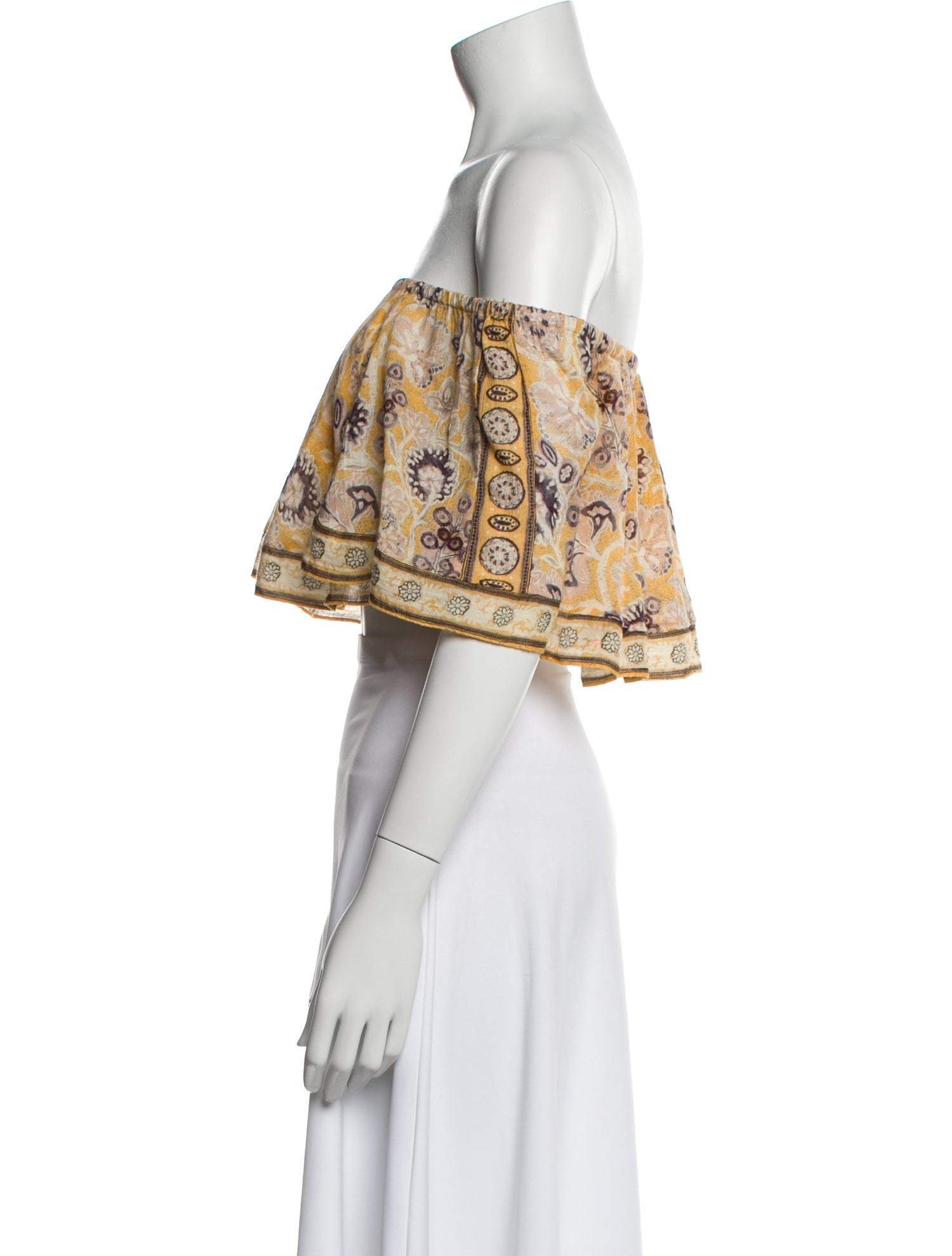 BA&SH Printed Off-The-Shoulder Crop Top