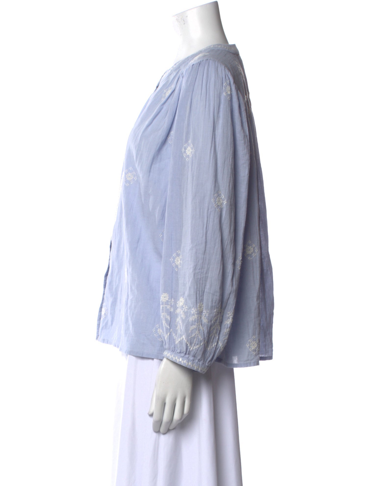 BA&SH Crew Neck Long Sleeve Button-Up Top