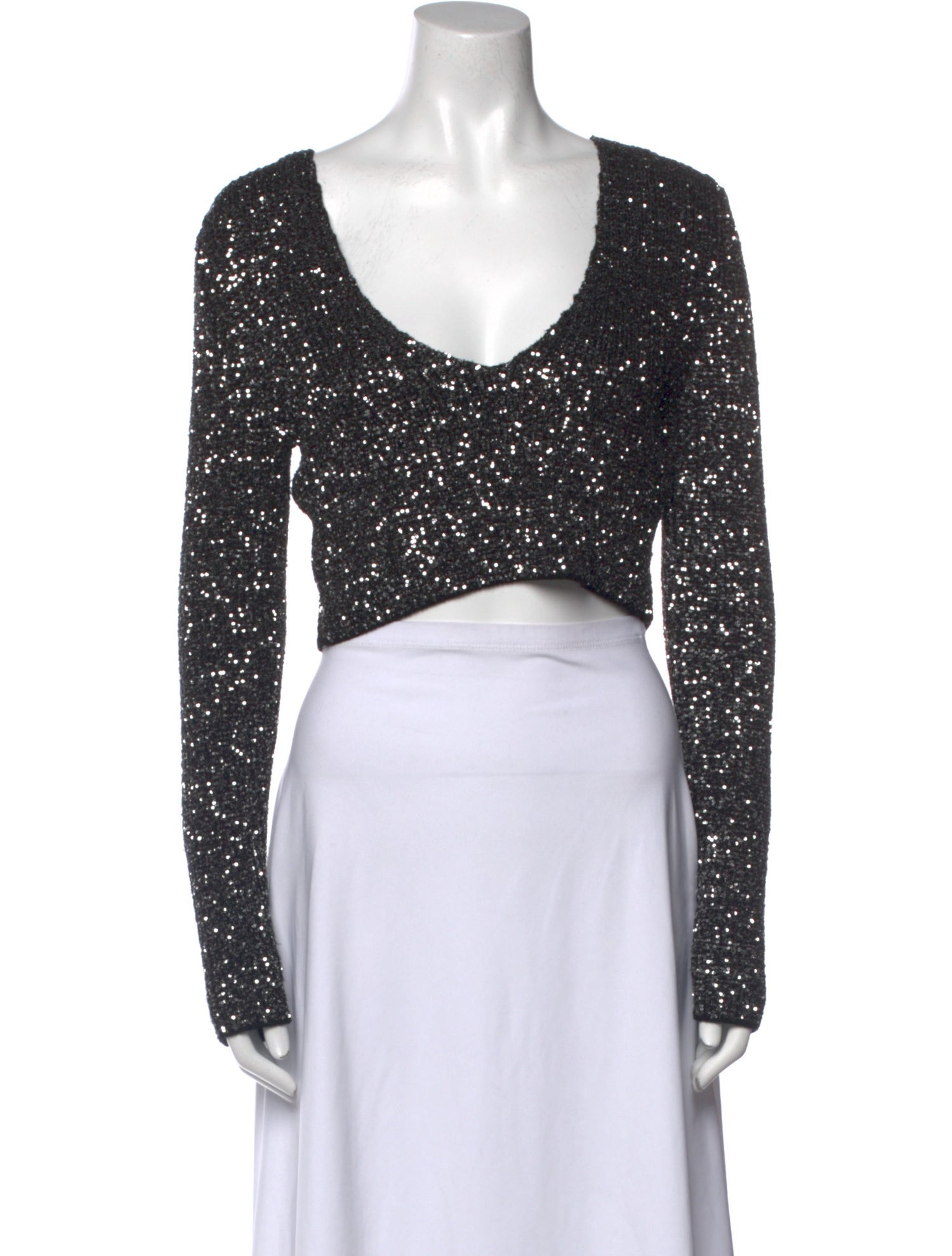 BA&SH Scoop Neck Long Sleeve Crop Top