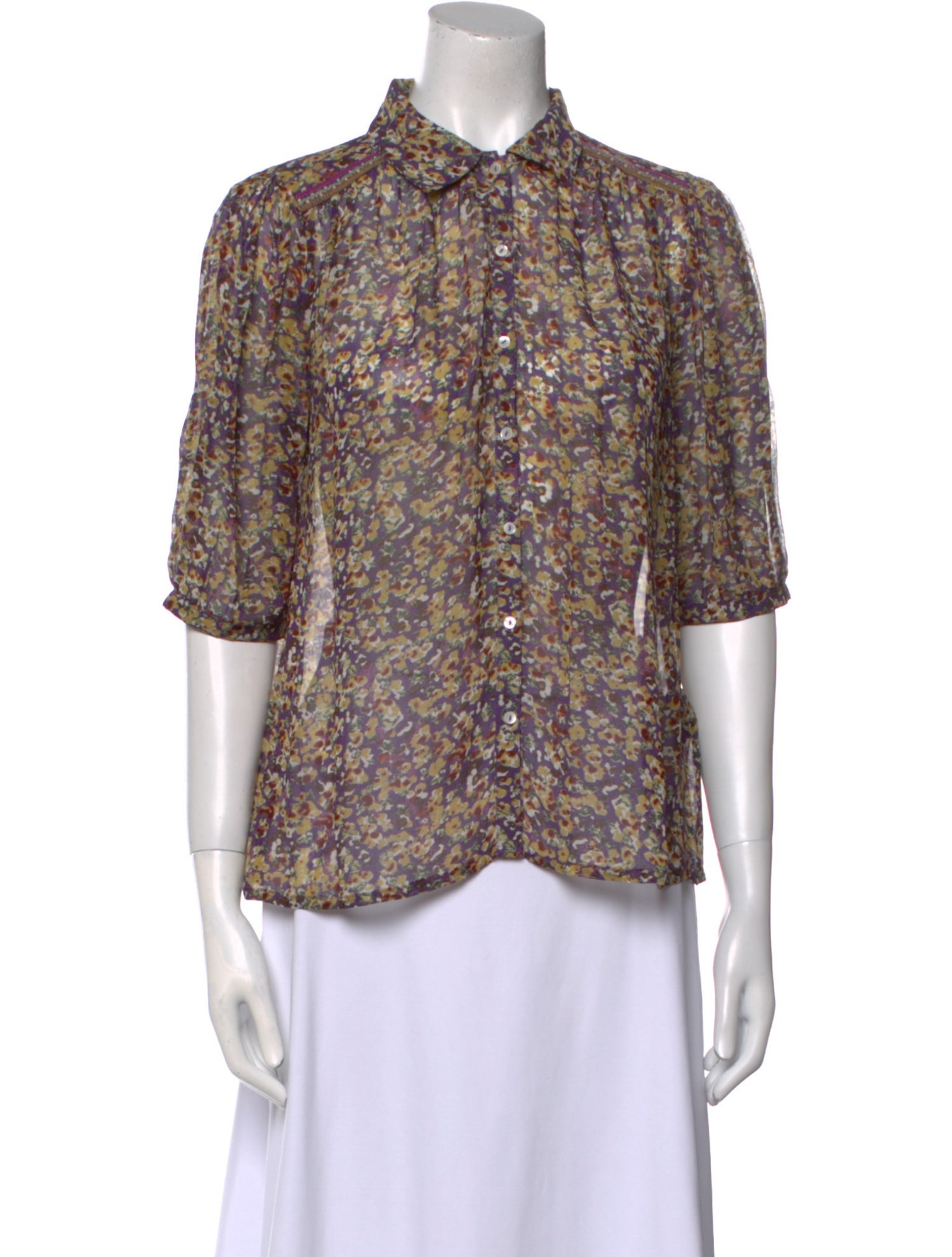 BA&SH Floral Print Mock Neck Blouse