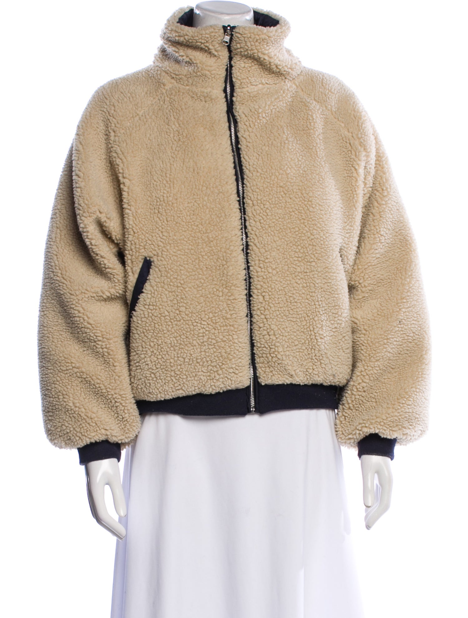 BA&SH Colorblock Pattern Faux Fur Jacket