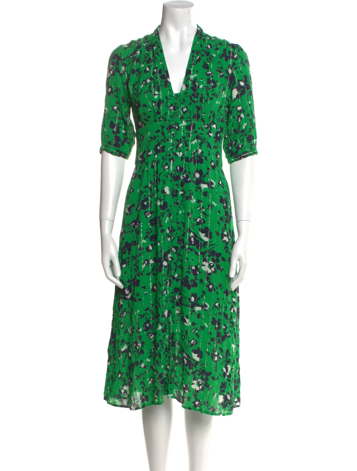 BA&SH Floral Print Midi Length Dress