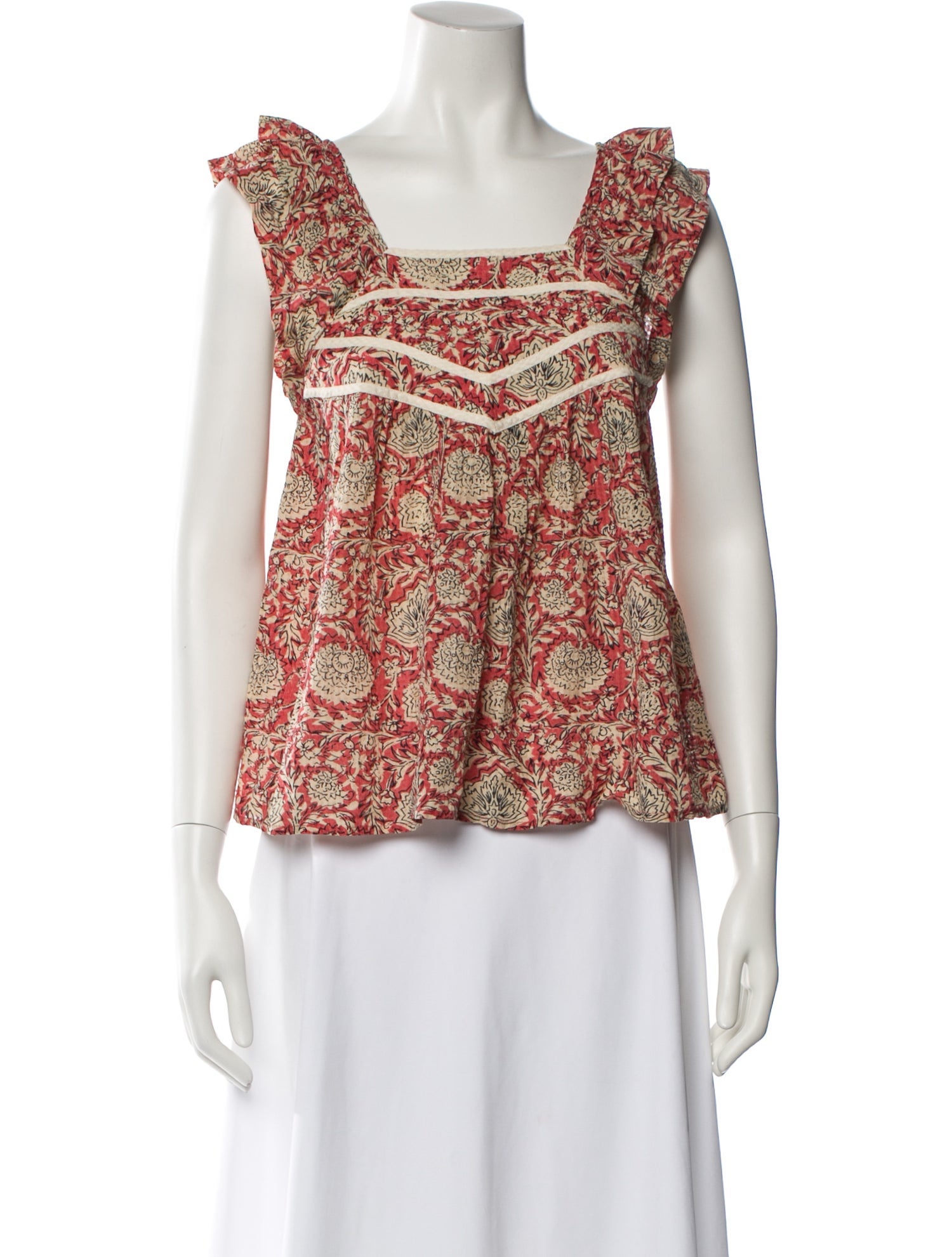 BA&SH Floral Print Square Neckline Blouse