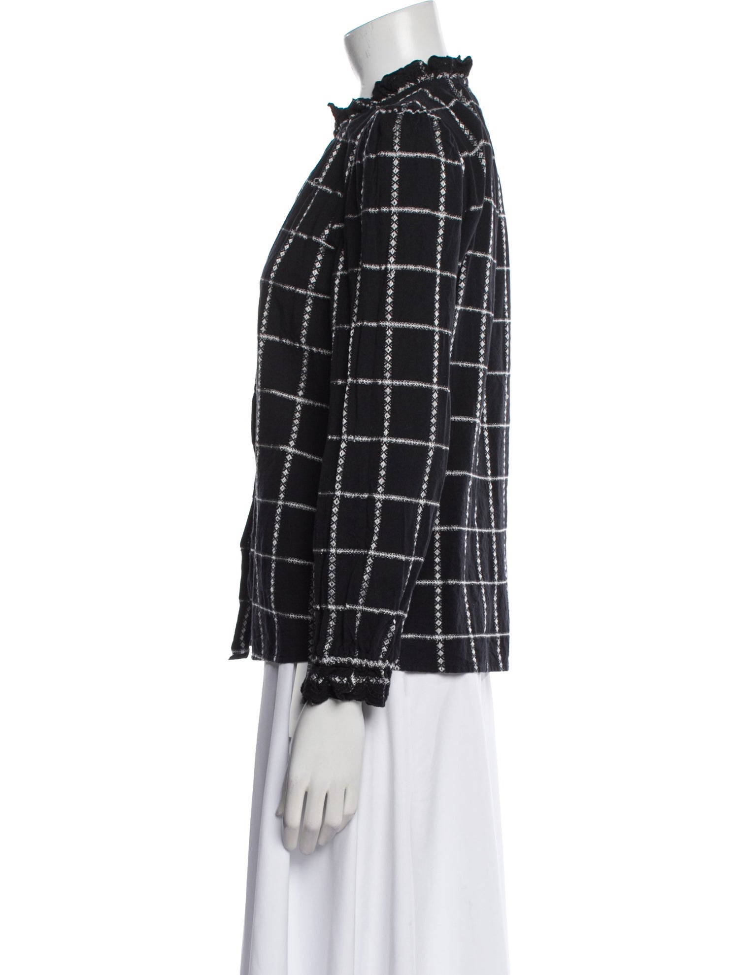 BA&SH Plaid Print Mock Neck Button-Up Top