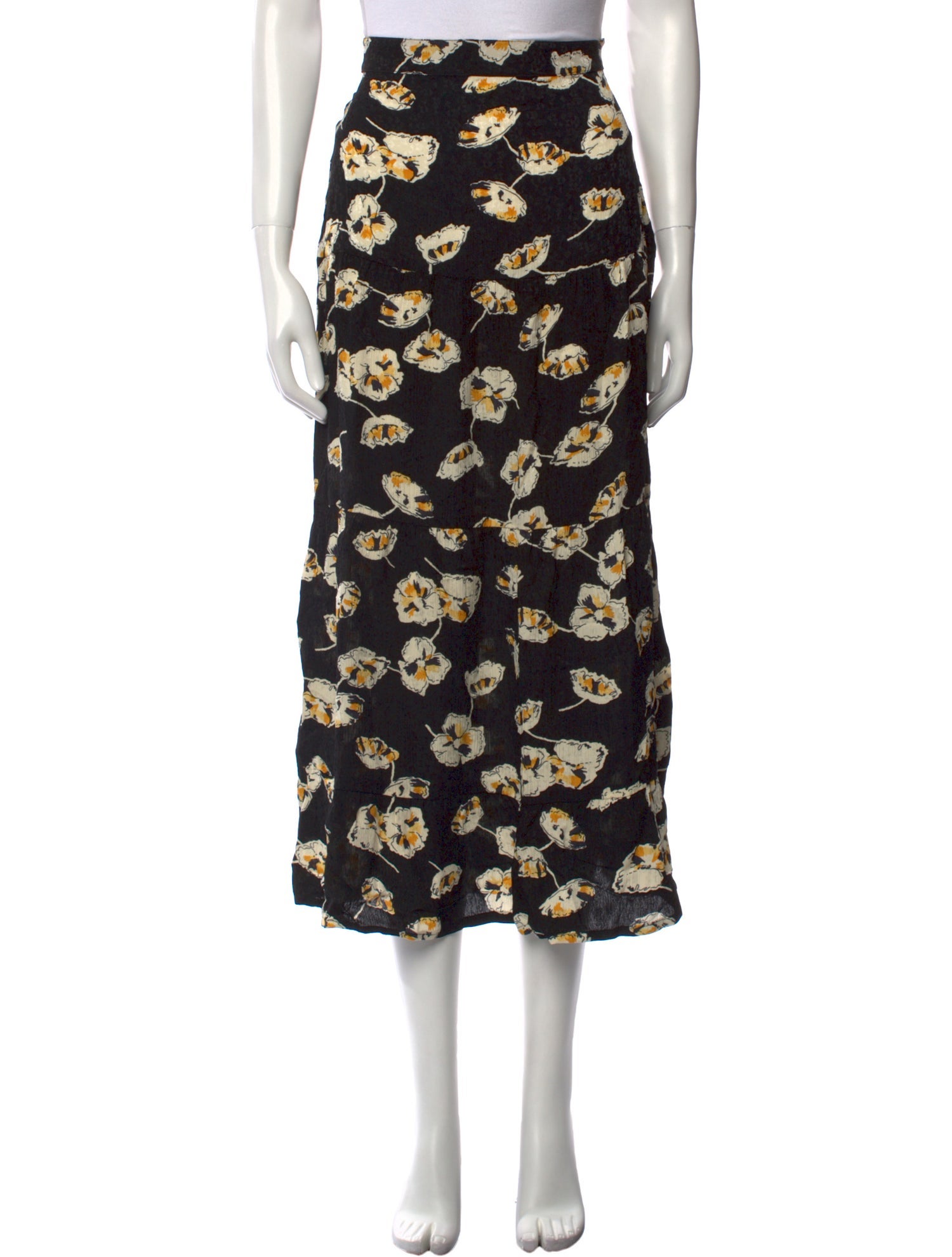BA&SH Floral Print Midi Length Skirt