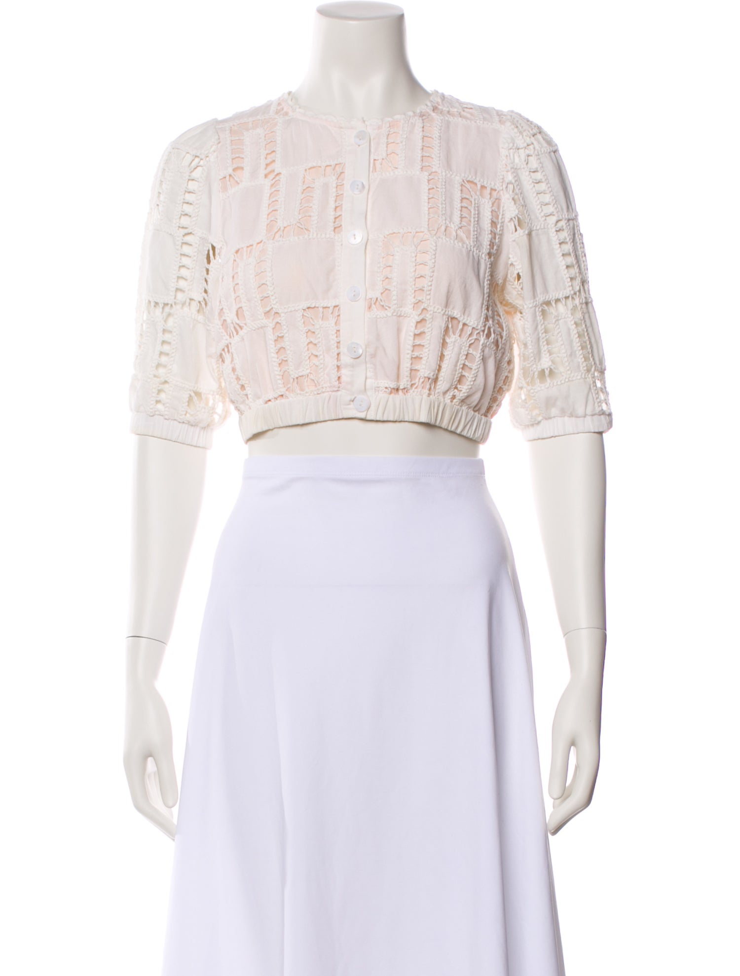 BA&SH Lace Pattern Crew Neck Crop Top