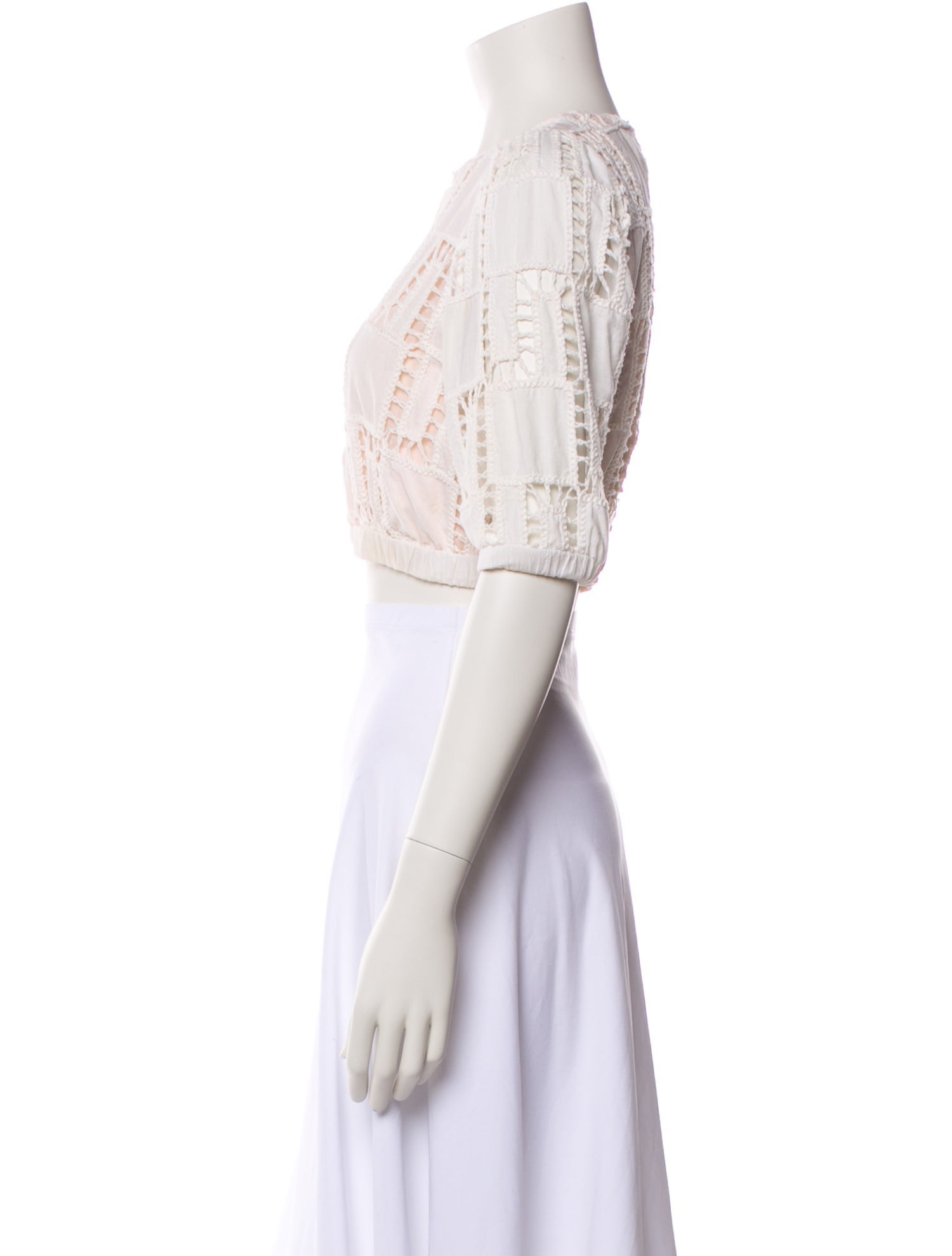 BA&SH Lace Pattern Crew Neck Crop Top