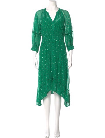 Pre-owned Ba&sh Printed Midi Length Dress In Green