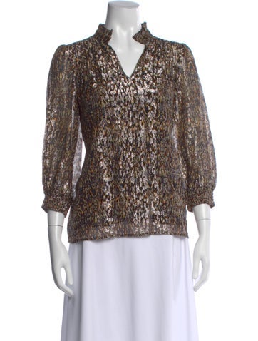 Pre-owned Ba&sh Printed V-neck Blouse In Black