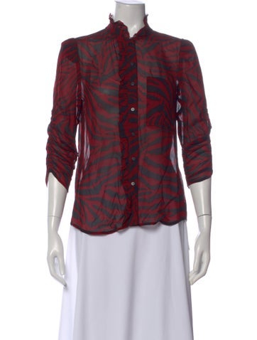 Pre-owned Ba&sh Animal Print Three-quarter Sleeve Blouse In Red