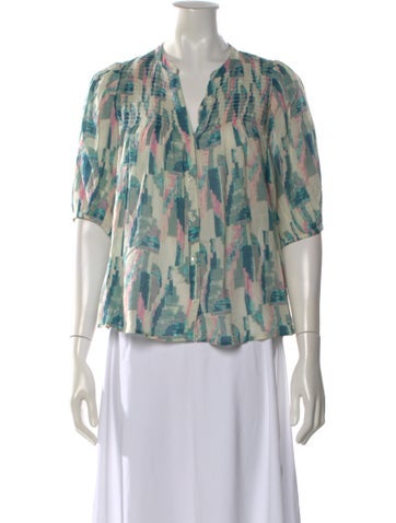 Pre-owned Ba&sh Printed V-neck Blouse In Green