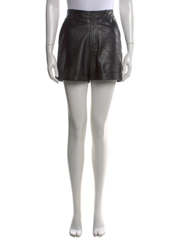 Pre-owned Ba&sh Lamb Leather Mini Shorts In Black