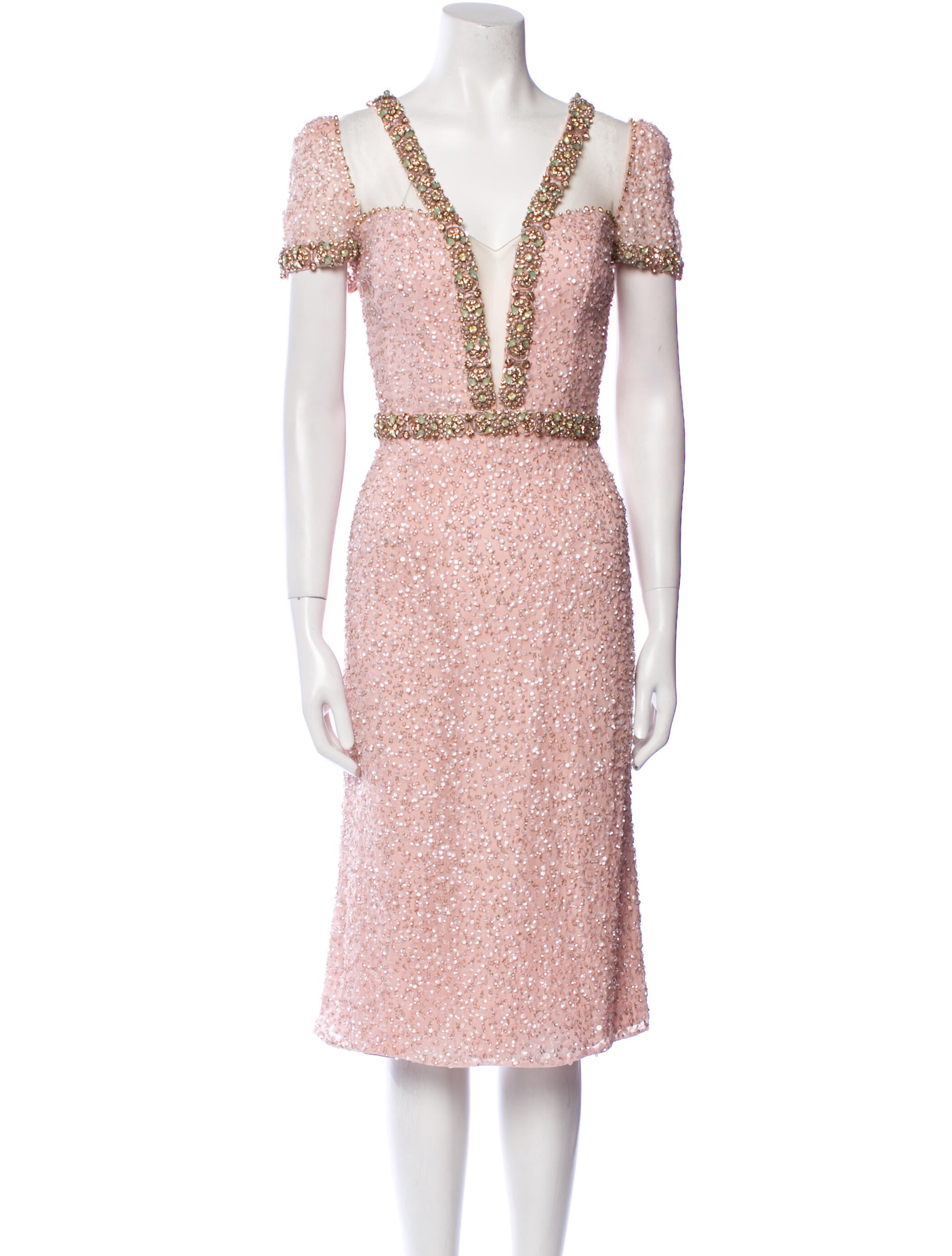 Jenny Packham Plunge Neckline Midi Length Dress