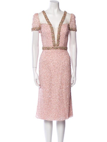 Jenny Packham Dresses Plunge Neckline Midi Length Dress Us10, Uk14 | L