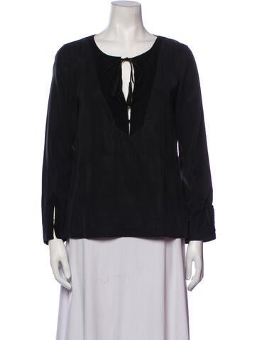 Maje Tops Tie Neck Long Sleeve Blouse S