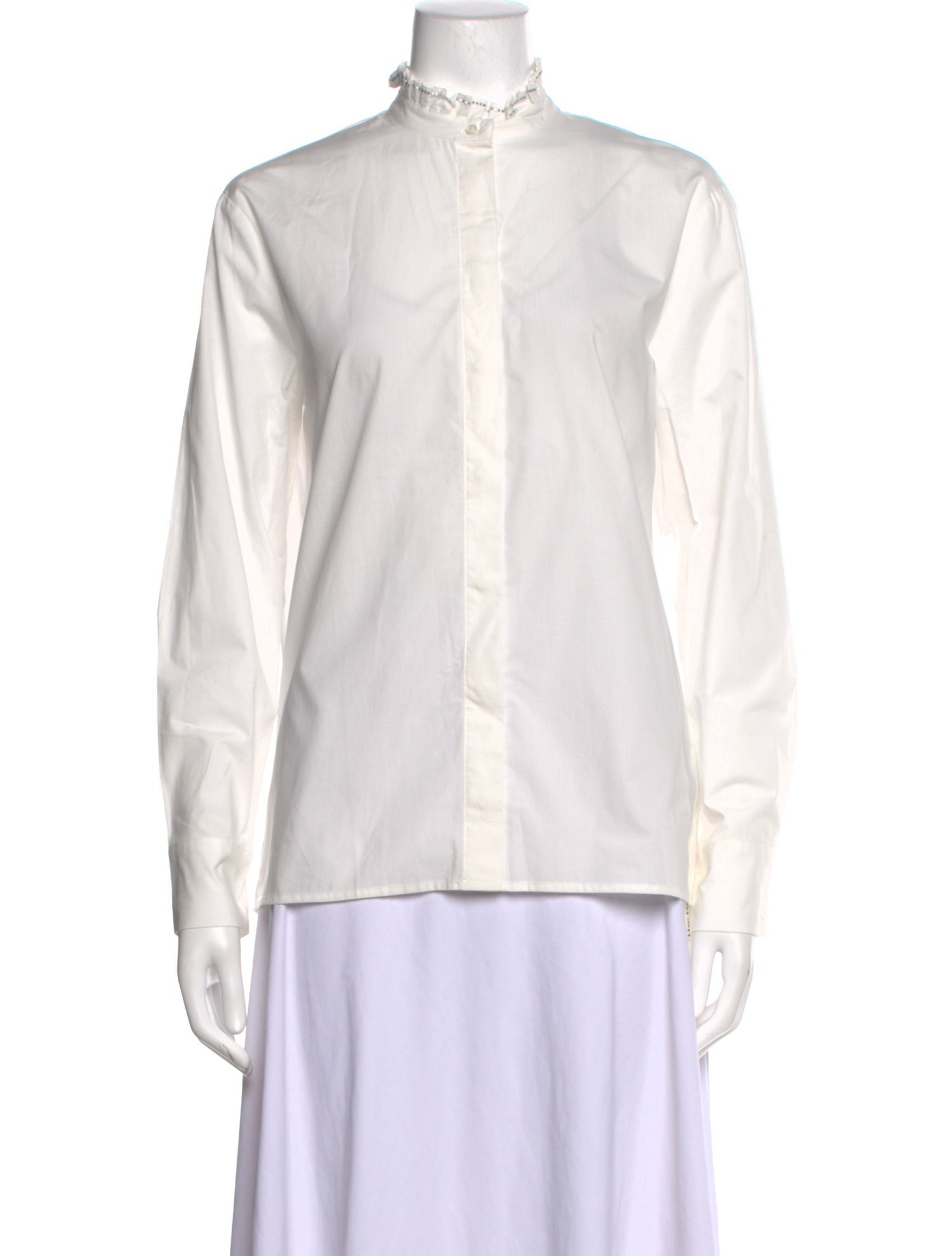 Maje Mock Neck Long Sleeve Button-Up Top