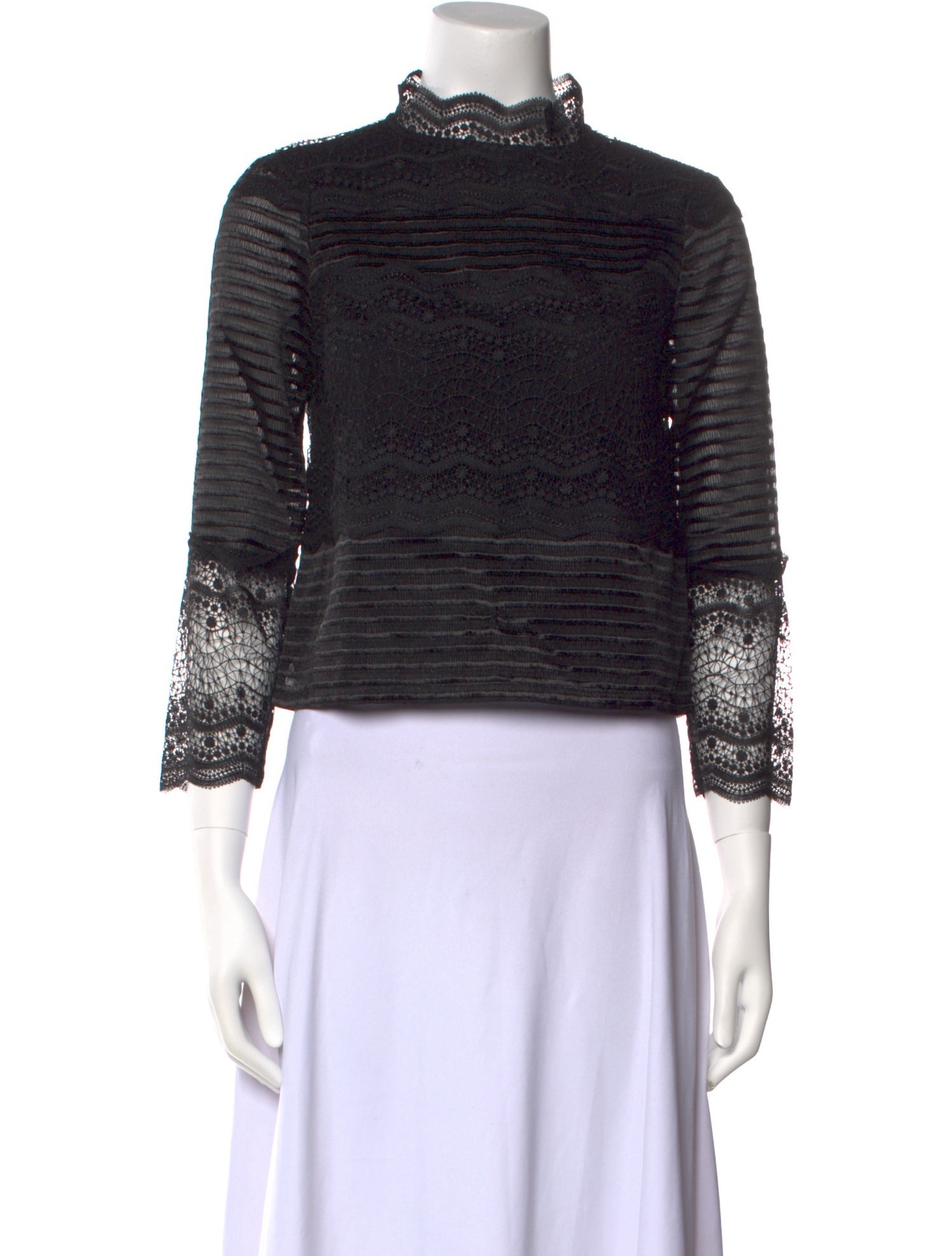 Maje Mock Neck Three-Quarter Sleeve Crop Top