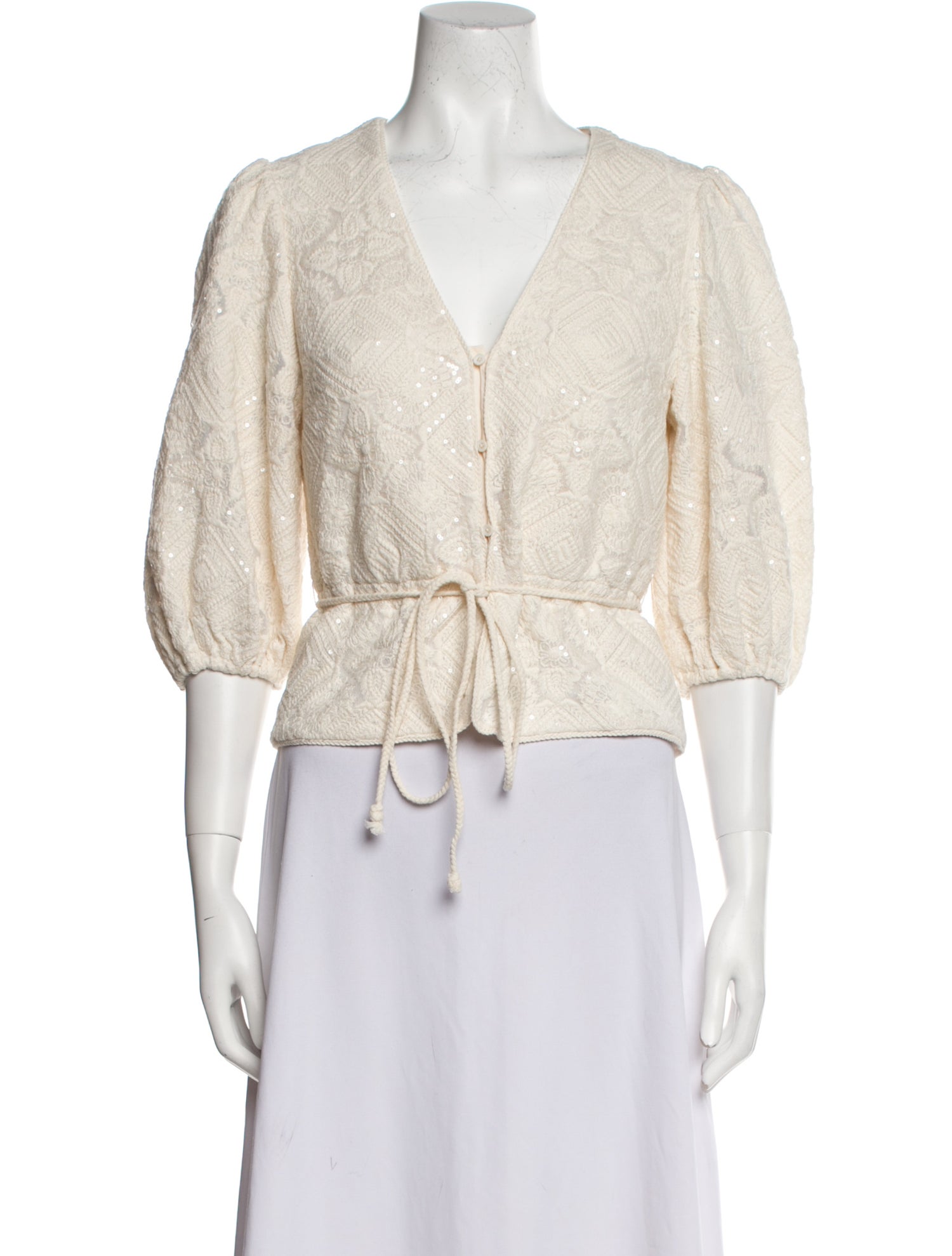 Maje Plunge Neckline Three-Quarter Sleeve Crop Top w/ Tags