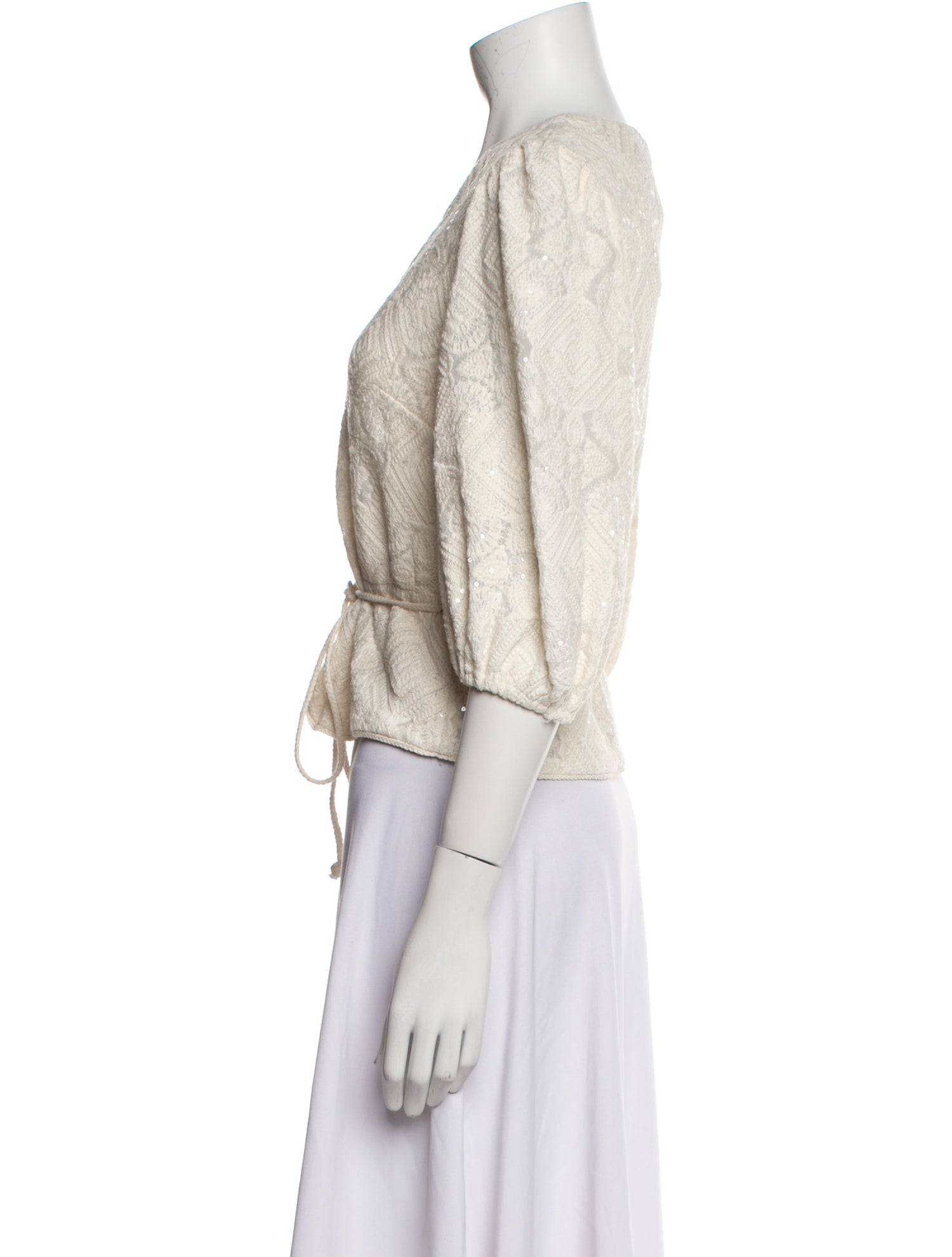 Maje Plunge Neckline Three-Quarter Sleeve Crop Top w/ Tags