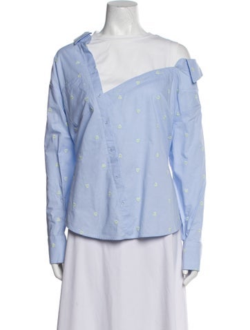 Maje Tops Asymmetrical Long Sleeve Button-Up Top XL
