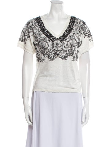 Maje Tops Linen Printed T-Shirt XS