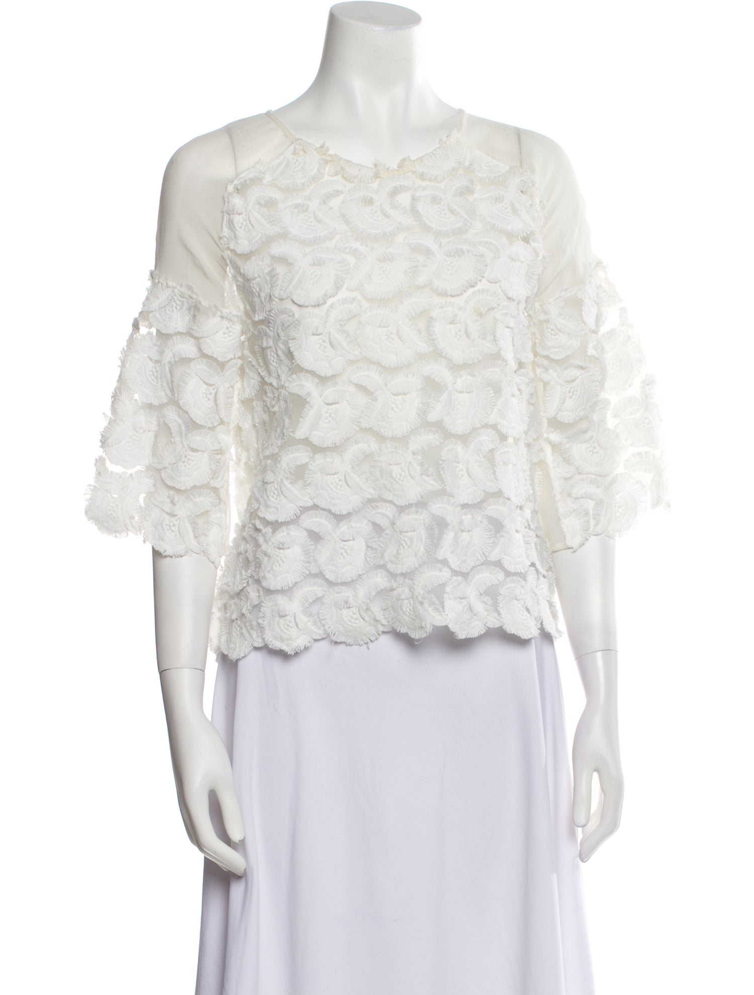 Maje Lace Pattern Crew Neck Crop Top