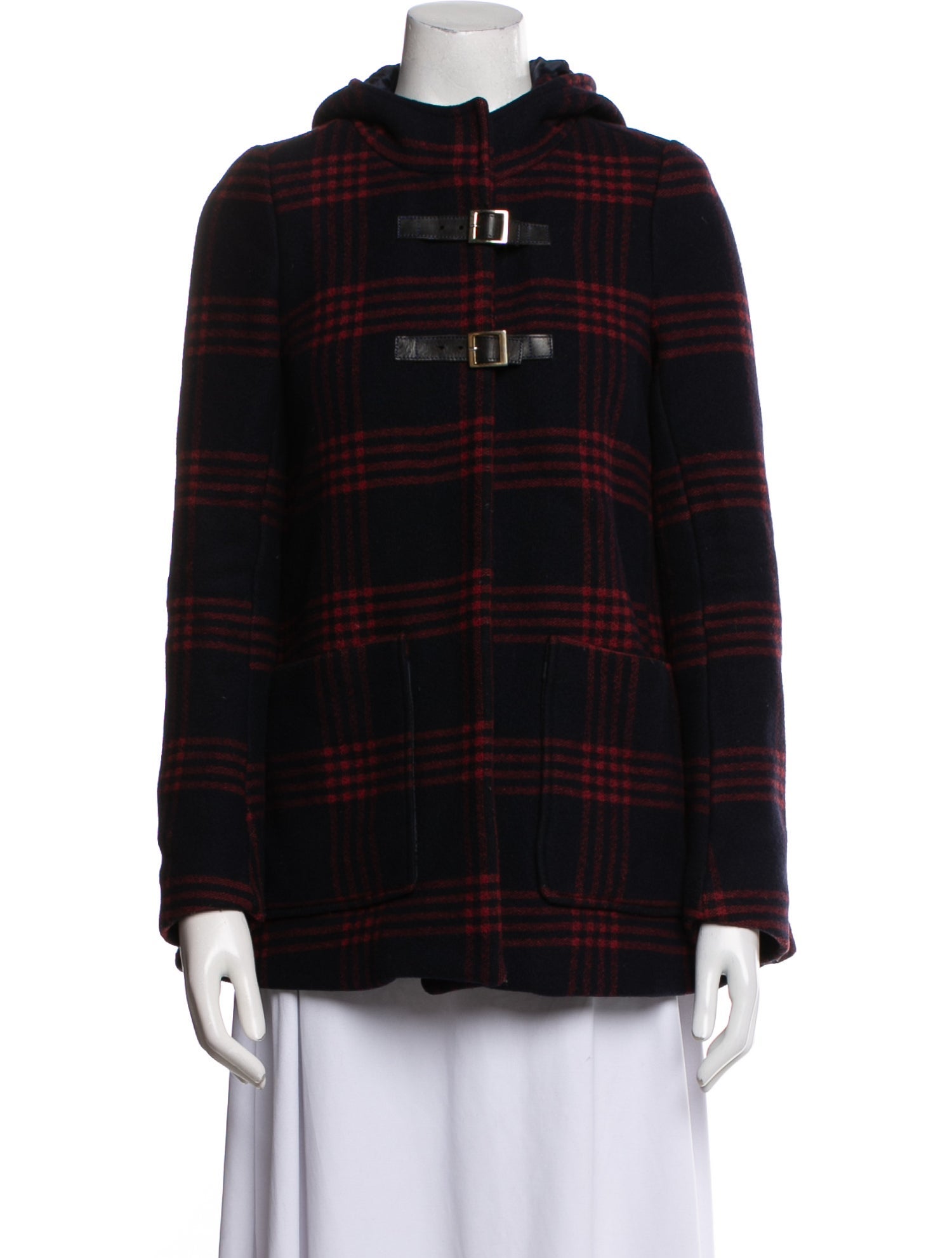 Maje Wool Plaid Print Coat