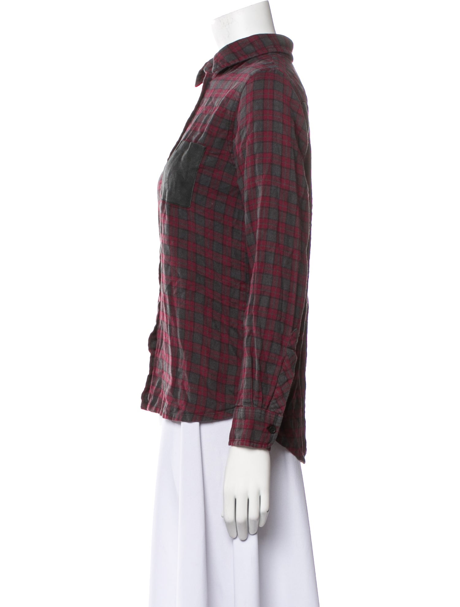 Maje Plaid Print Long Sleeve Button-Up Top