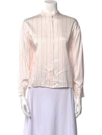Maje Striped Mock Neck Button-Up Top